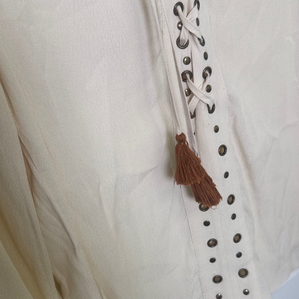 Tularosa Lace-Up Tassel Boho Blouse XS Cream Ivory Long Sleeve Top (Sold Out!) - Picture 11 of 11
